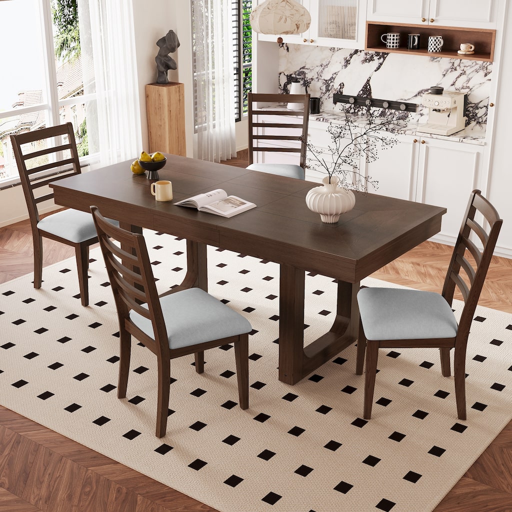 Roomfitters 5-Piece Farmhouse Extendable Dining Table Set, 18" Leaf, 4 Chairs