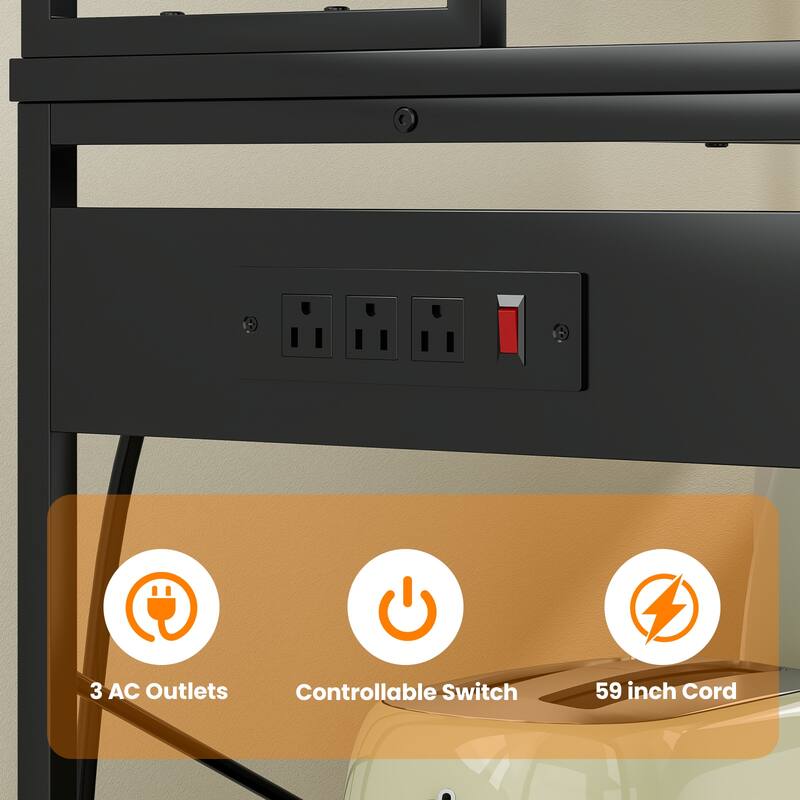 Large 5-Tier Bakers Rack with Electrical Outlets, 39 Inch Microwave Stand & Coffee Bar, Kitchen Storage Shelf for Home