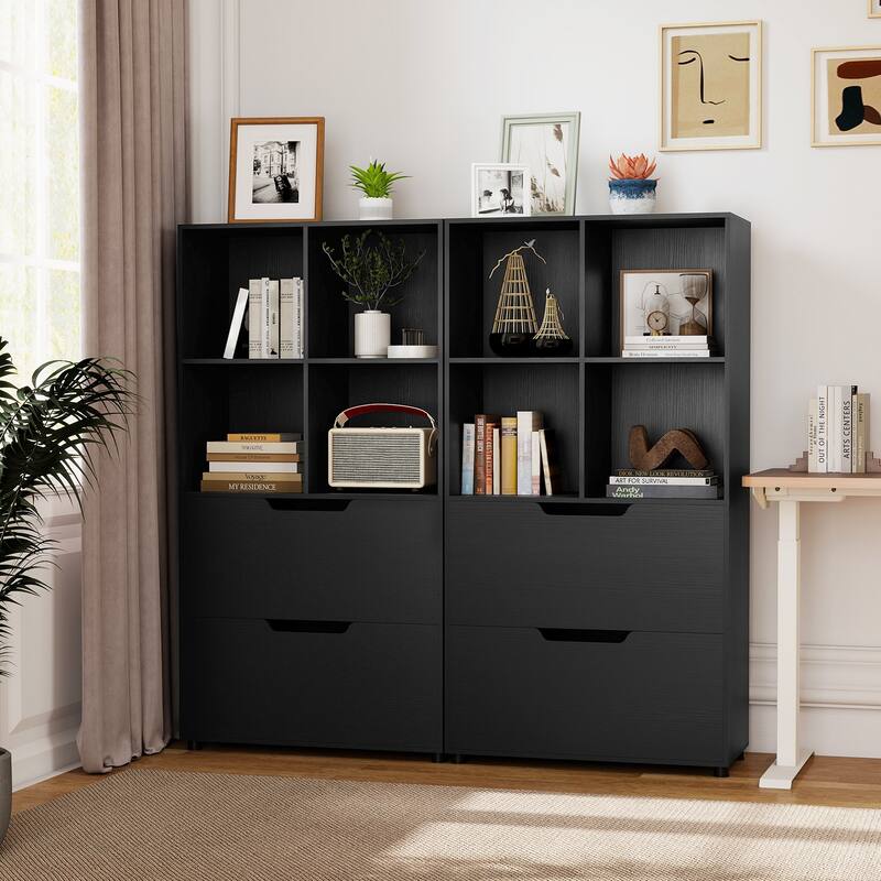 Costway 2PCS 51” 5-Tier 4-Cube Bookcase with 2 Drawers for Living - See Details