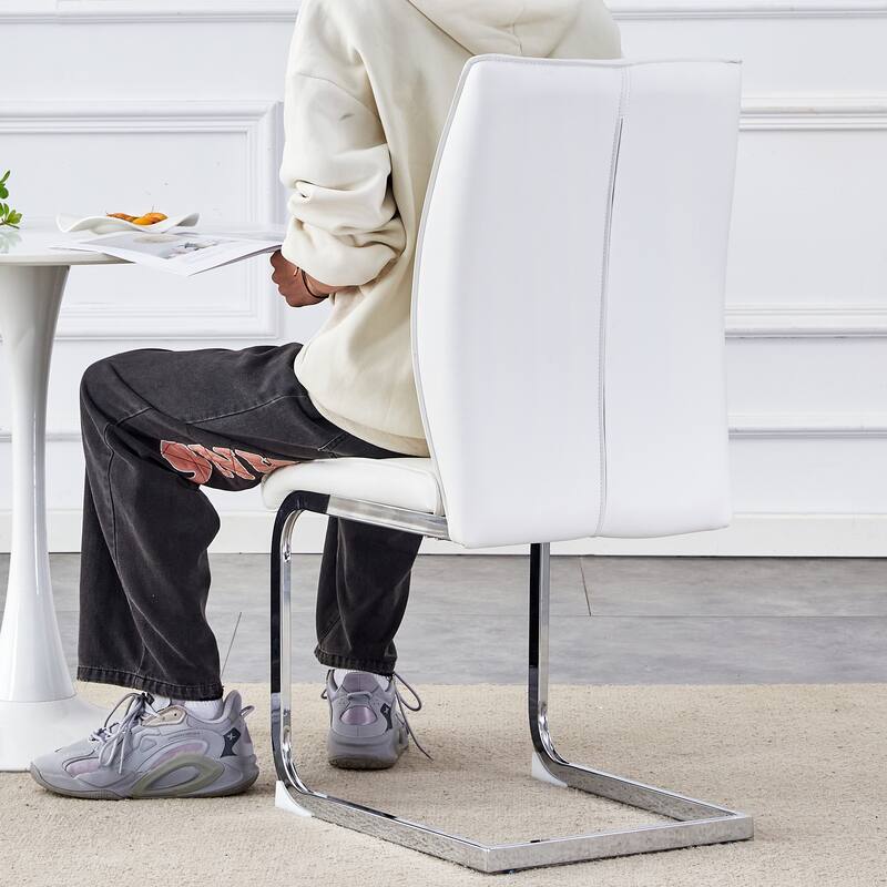 8 Piece PU High Elastic Dining Chair With High Backrest, Cushion, Silver Metal Legs For Dining Room Kitchen Living Room Bedroom