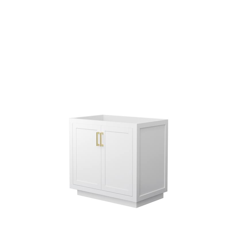 Miranda Single Bathroom Vanity Cabinet, No Mirror - 36-Inch Single - White, Brushed Gold Trim, No Top