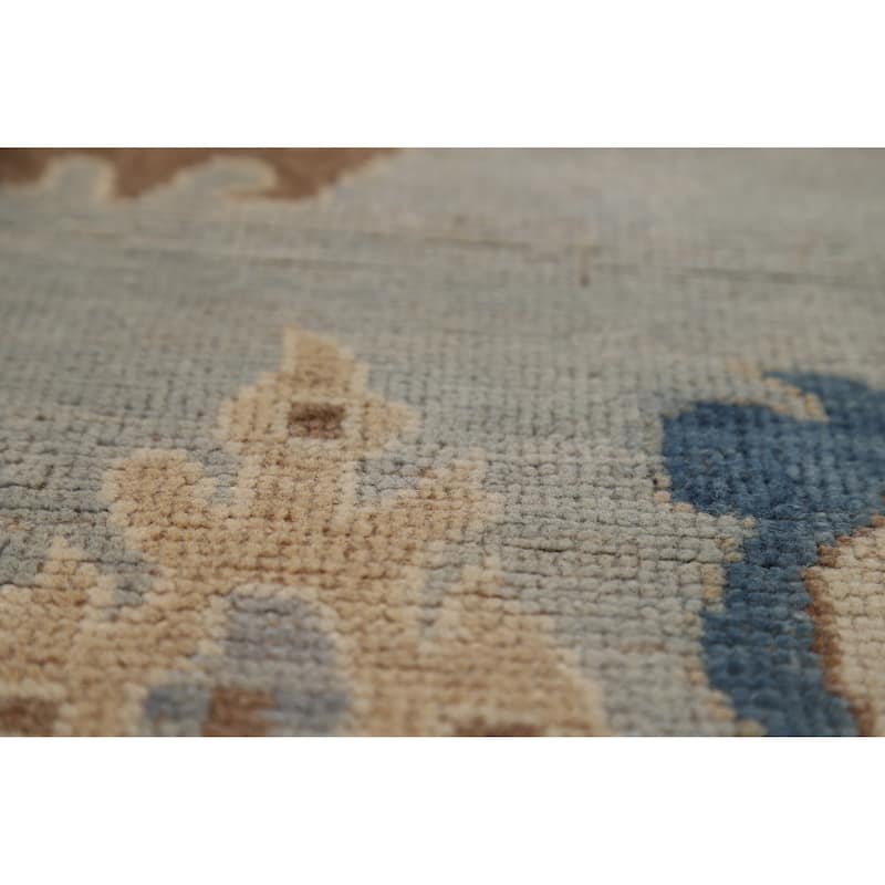 Geometric Blue Vegetable Dye Oushak Turkish Hand-Knotted Wool Carpet - 5'5"x 7'7"