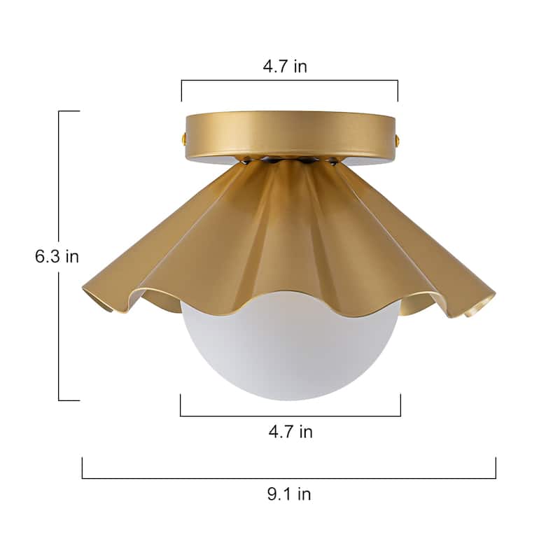 Modern industrial 1-Light Flush Mount Ceiling Light with Opal Glass Shape - Gold - 9.1" W × 6.3" H