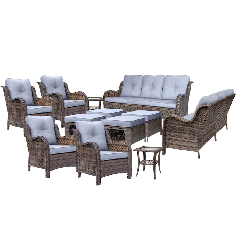 Wicker Outdoor Patio Conversation Deep Seating Sofa Sets with Cushions