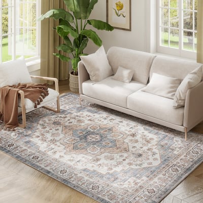 HOMCOM 5x7 Area Rug, Vintage Machine Washable Rug, Non-Slip Floor Carpet for Living Room, Bedroom, Dining Room, Home Office