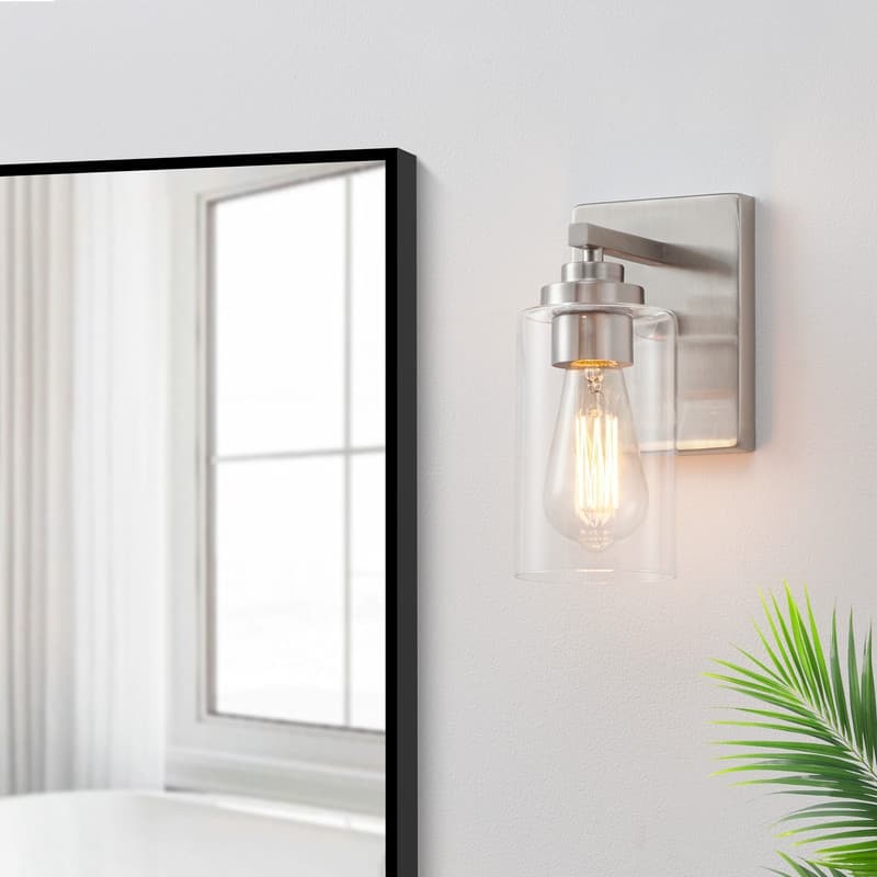 KAWOTI 9.5 Inch 1-Light Wall Sconce with Clear Glass Shade - Brushed Nickel
