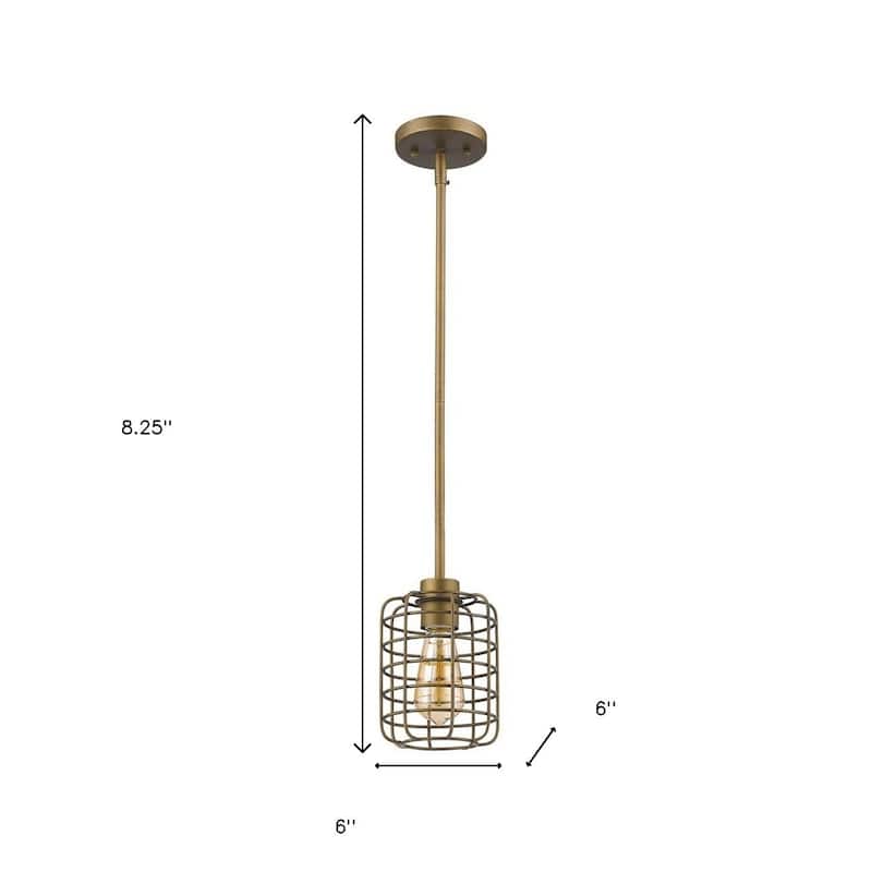 HomeRoots Brushed Gold Metal Cage Hanging Light - 6' X '8.25' X '6