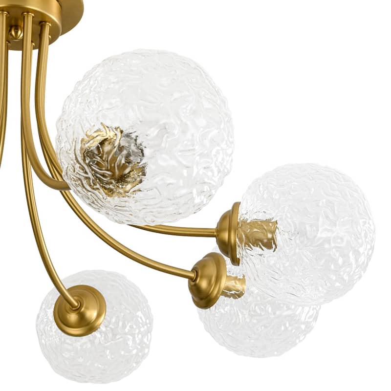 Mid-century 8-Light Rippled Glass Globe Sputnik Semi-flush Mount - N/A