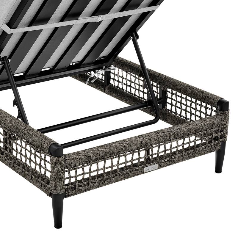 Felicia Black Aluminum & Grey Rope Adjustable Reclining Outdoor Chaise Lounge Chair