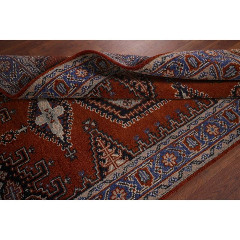 Orange Geometric Viss Indian Area Rug Hand-Knotted Wool Carpet - 4'0"x 6'3"