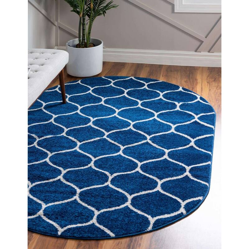 Contemporary Rosilan Collection Area Rug - 5'x8' Oval - Navy Blue