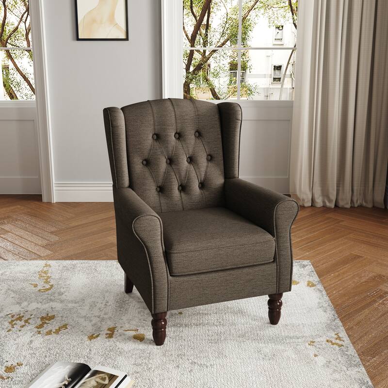Button Tufted Wingback Accent Chair Upholstered Armchair