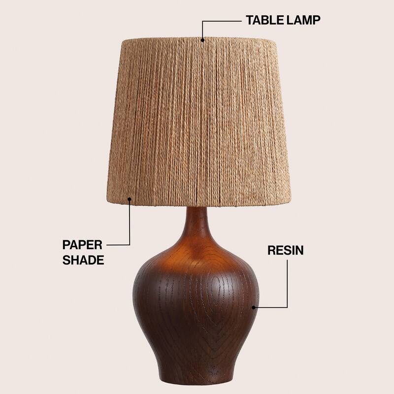 Eben 23" Resin/Metal Gourd LED Table Lamp with Paper Rope Shade, By JONATHAN Y