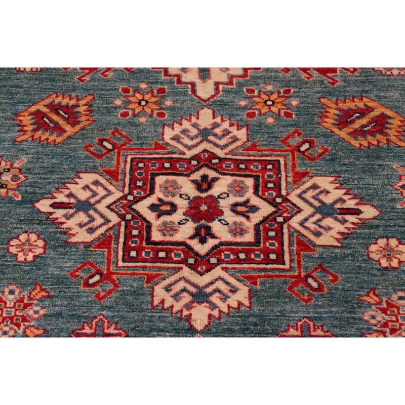 Caucasian Super Kazak Rowan Green/Beige Hand Knotted Wool Rug - 8'2'' x 10'2''
