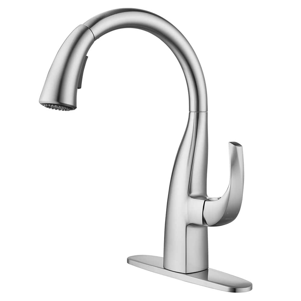 WOWOW Single Handle Gooseneck Kitchen Sink Faucet with Deckplate