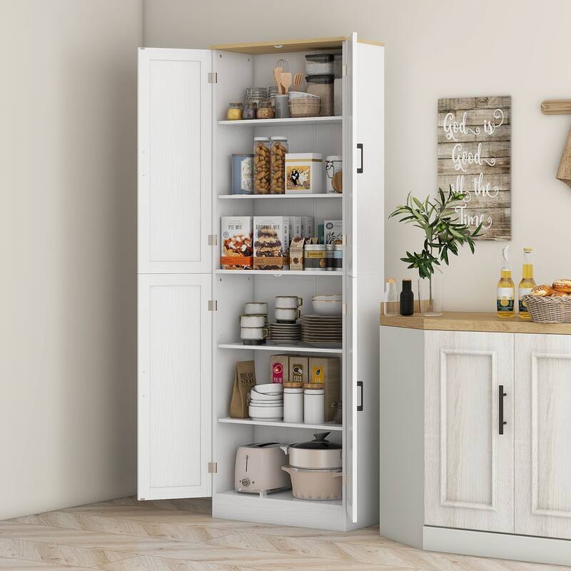 Modern 2-Tone Kitchen Pantry Cabinet with Adjustable Shelves, Freestanding Storage Cabinet Buffet Cabinet