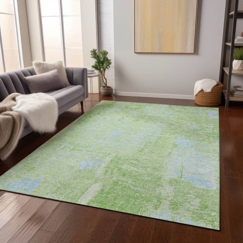 Machine Washable Indoor/ Outdoor Abstract Imprints Chantille Rug - Green - 9' x 12'