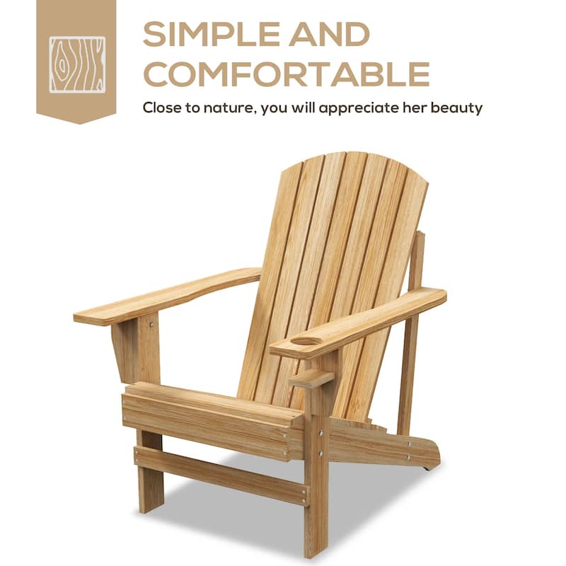 Outsunny Wooden Adirondack Chair, Outdoor Patio Lawn Chair with Cup Holder, Weather Resistant Lawn Furniture, Classic Lounge
