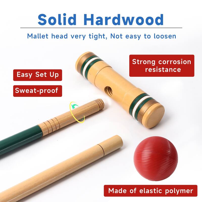 GSE™ Deluxe 6-Player Player Croquet Set with 6 Mallets & Croquet Balls, 9 Wickets, 2 Stakes and a Carrying Case - Croquet Set