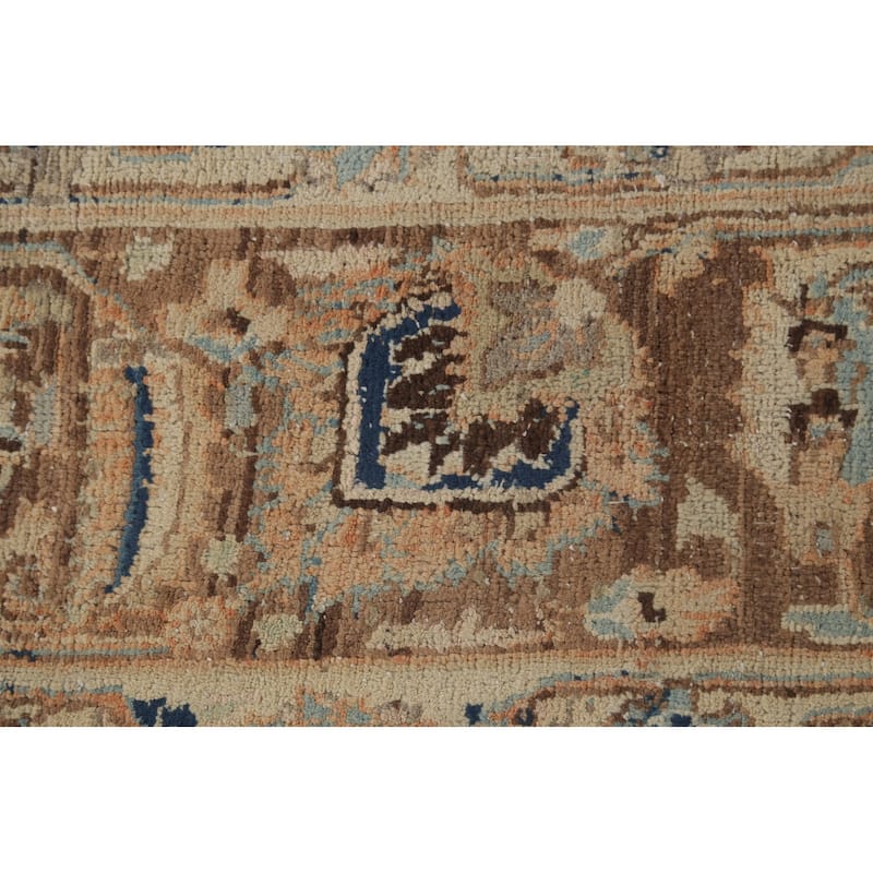 Orange Traditional Mashad Persian Vintage Rug Hand-Knotted Wool Carpet - 9'7"x 13'4"