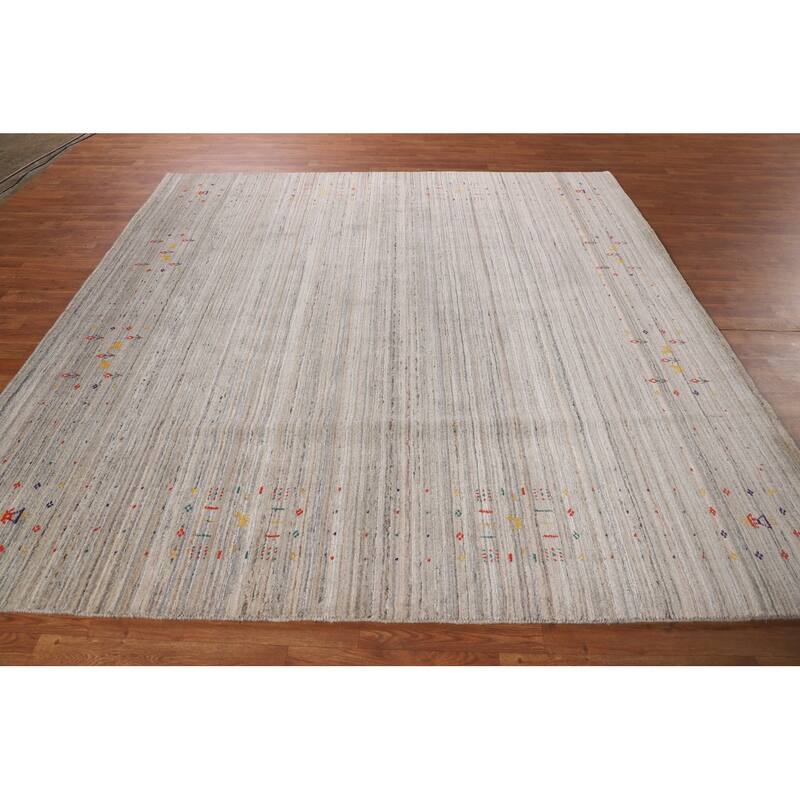 Earth Tone Striped Gabbeh Indian Square Area Rug Handmade Wool Carpet - 8'0" X 7'10"