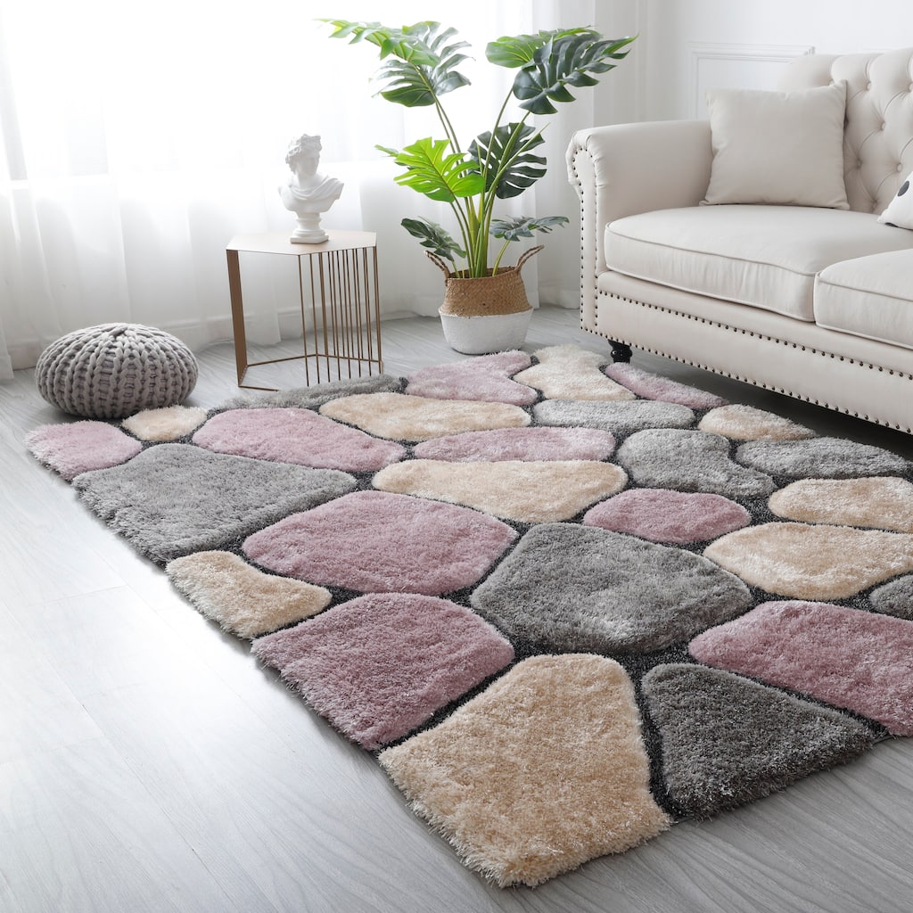 Mateos Shag Collection Stone Area Rug
