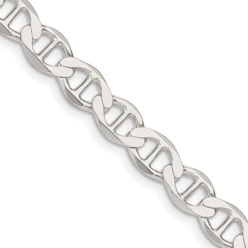 Curata 925 Sterling Silver 7.1mm Semi solid Flat Mariner Anchor Chain Necklace