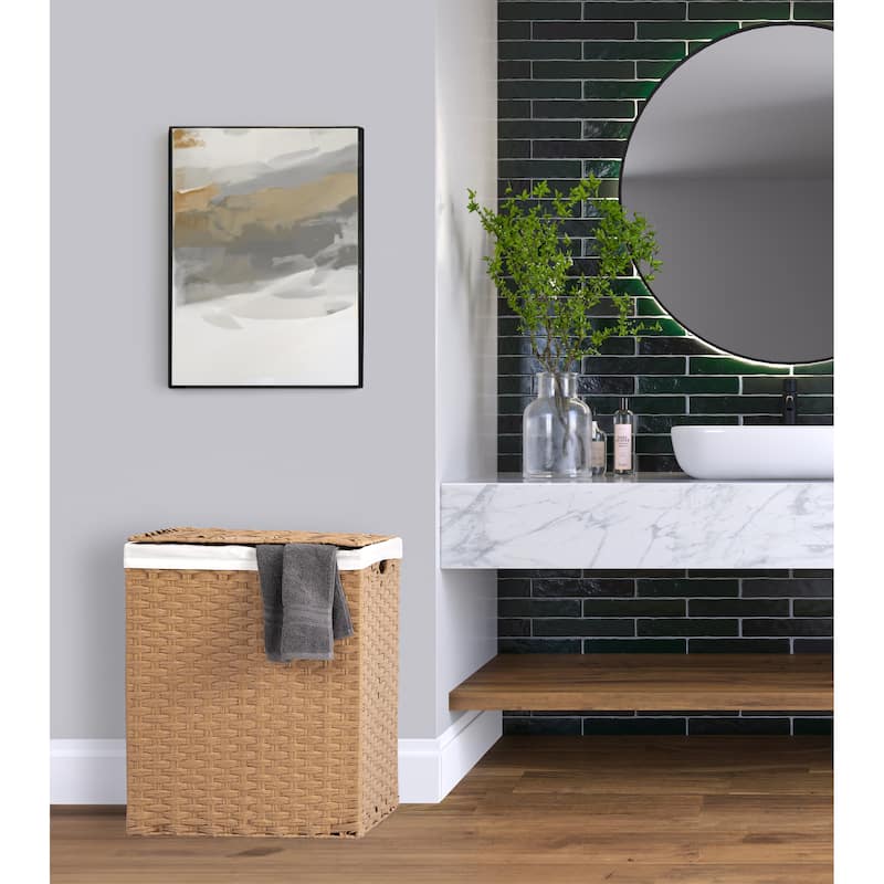 Seville Classics Lidded Foldable Portable Rectangular Laundry Hamper Basket with Washable Liner