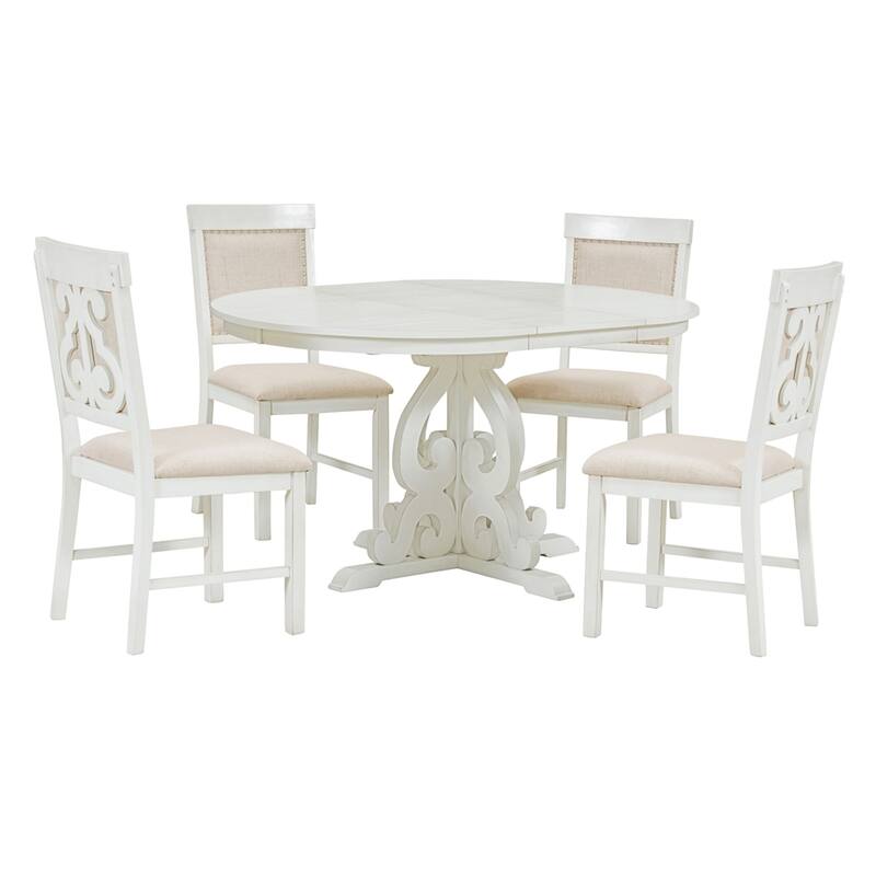 Retro Dining Set with Extendable Table and Upholstered Chair（Set of 5）