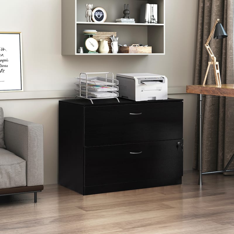 30" Wooden Lateral File Cabinet with Two Spacious Drawers, One Lockable - Suitable for Home Office, Offering Ample Space
