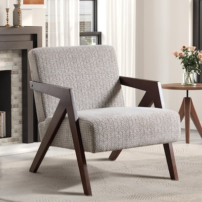 Accent Chair with Wood Frame, Upholstered Reading Armchair with Soft Linen Fabric, Accent Chair for Living Room Bedroom