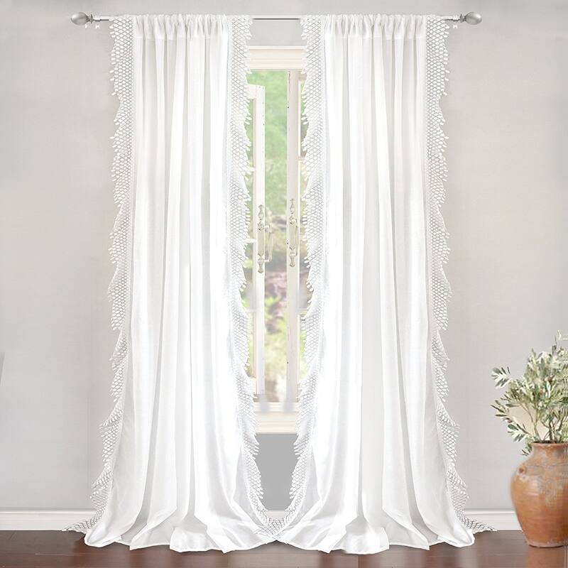 DriftAway Ava Lace/Crochet Trim Voile Sheer Window Curtain Panel Pair