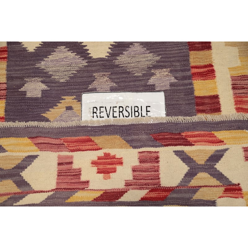 Hand Woven Oriental 100% Wool Carpet Southwestern Tribal Purples Kilim Area Rug - 5' 10'' X 4' 1''