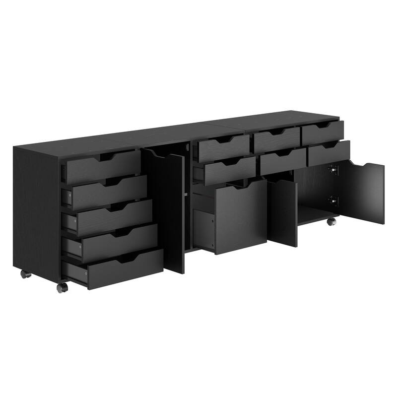 Halifax 3-Pc Cabinet Set with File Drawer, Black