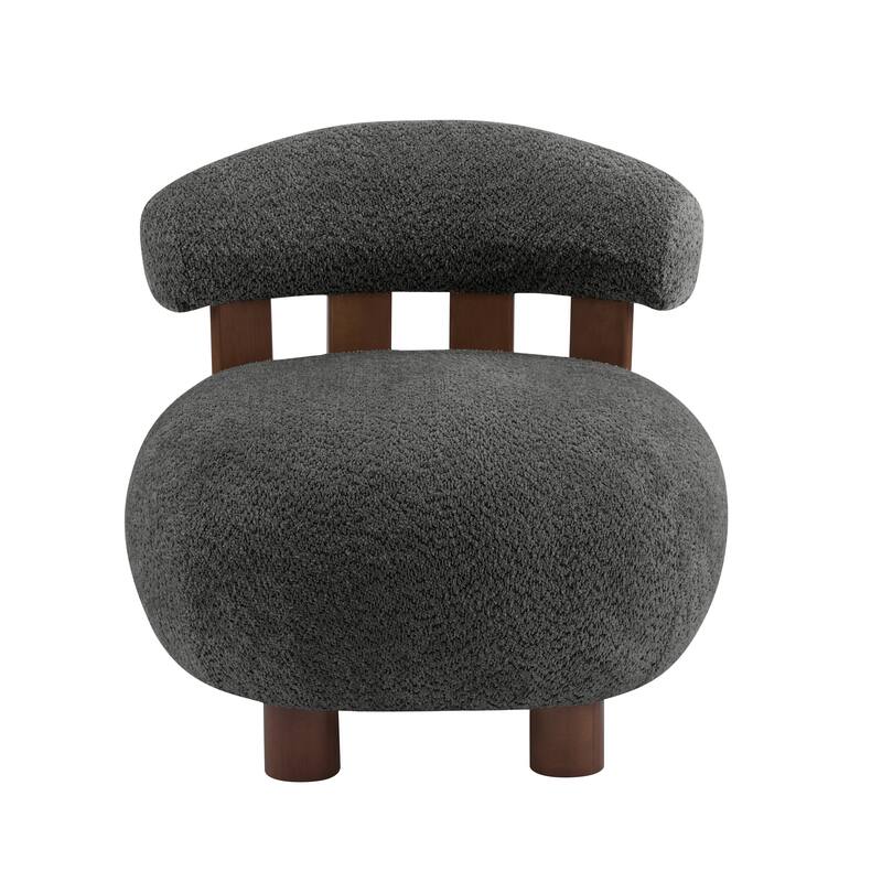 Roomfitters Modern Boucle Fabric Accent Chair with Round Seat and Wood Base