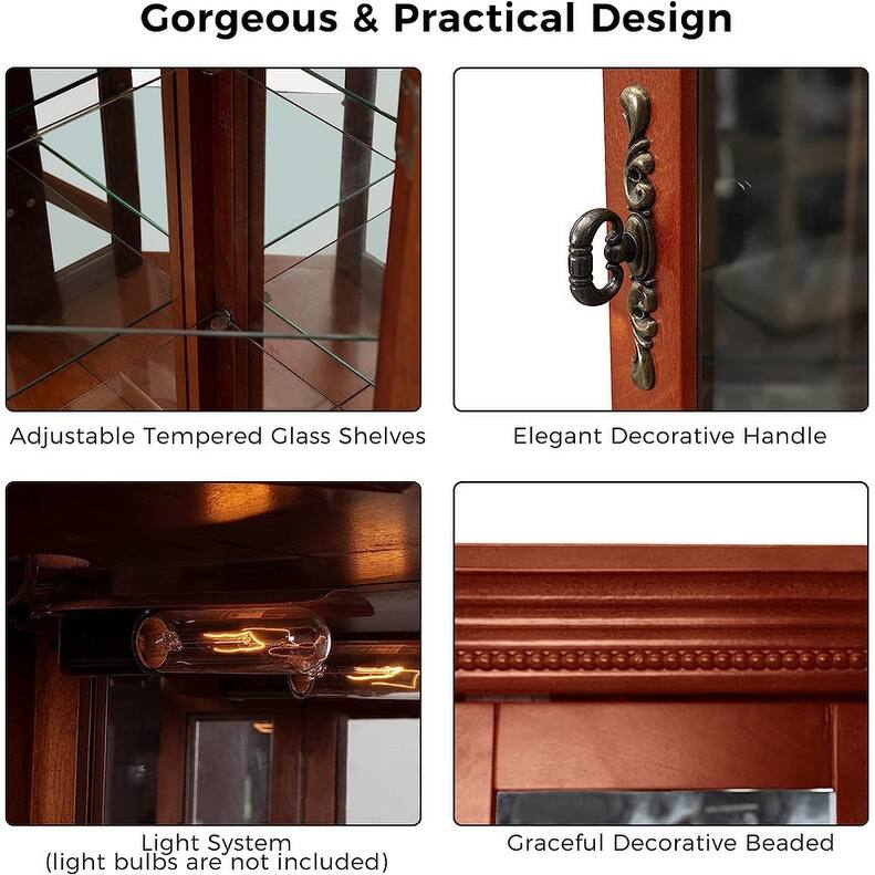 Corner Curio Cabinet with Lights,Adjustable Tempered Glass Shelves