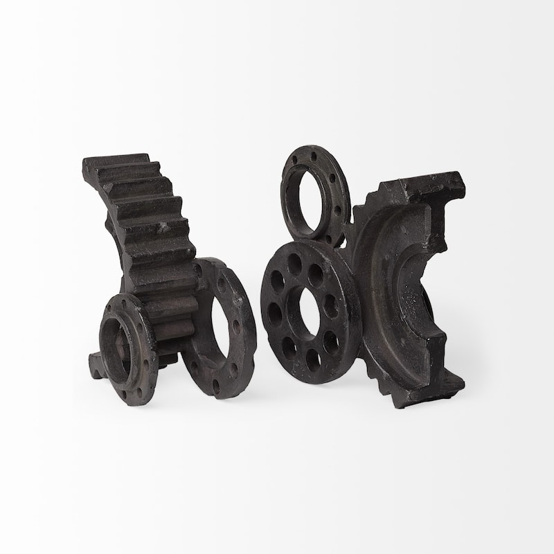 Matte Black Industrial Cogs Bookends - 8.0709" H x 4" W x 13.5827" D