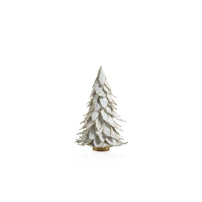 White Natural Leaf Christmas Tabletop Tree with Gold Trim, 12.25"