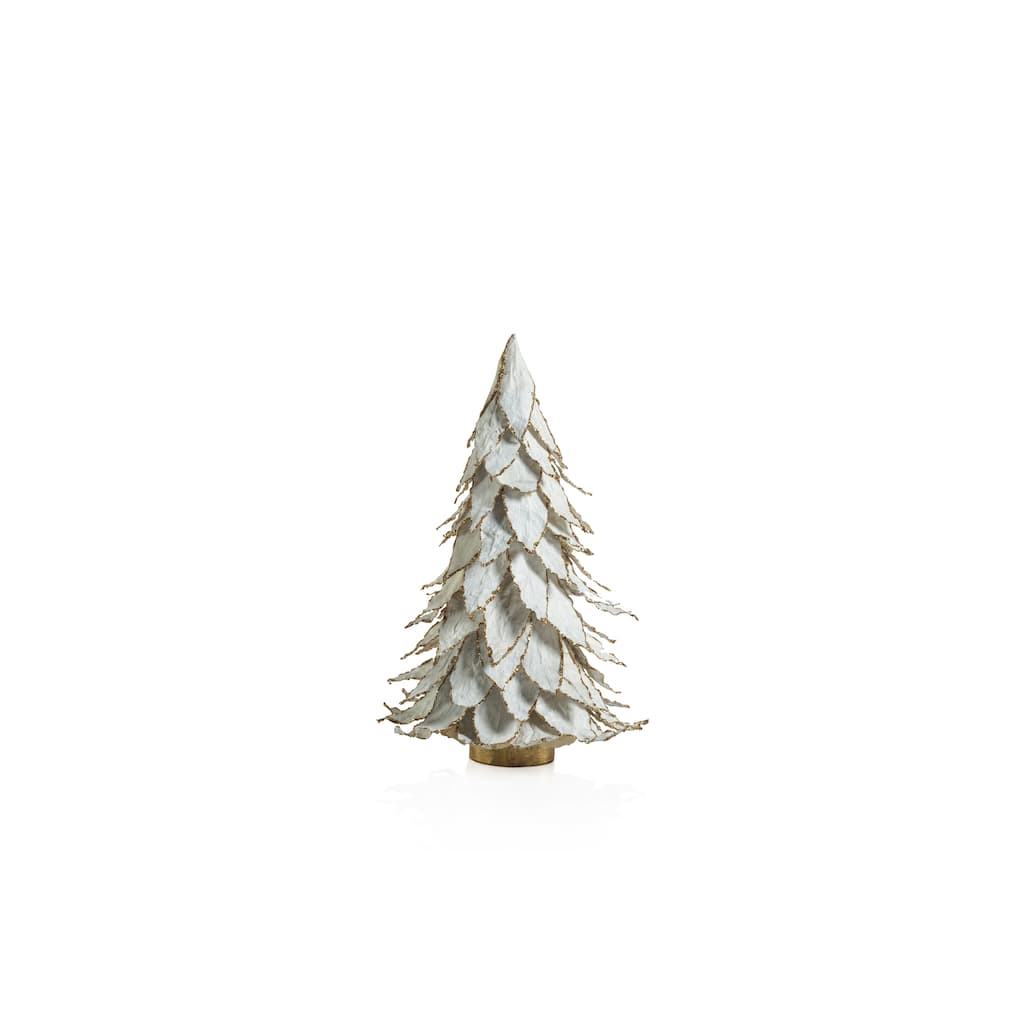 White Natural Leaf Christmas Tabletop Tree with Gold Trim, 12.25"