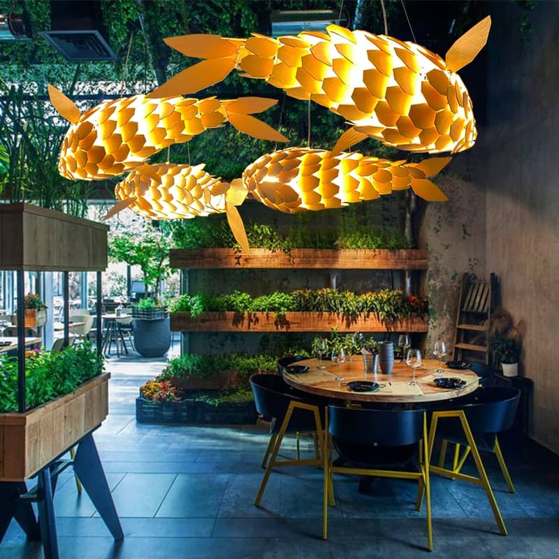 Unique Wooden Vivid Fish-shape Pendant Light - Natural Wood