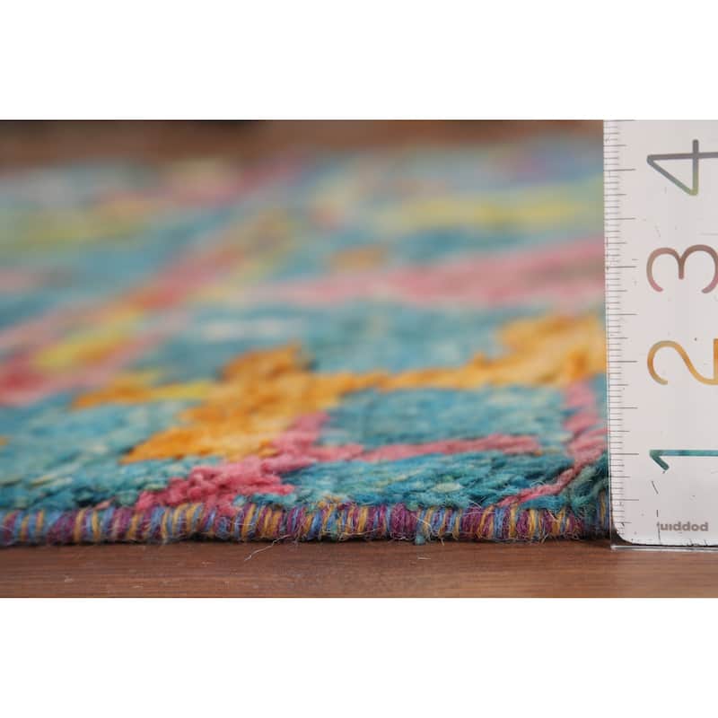 Hand Knotted Oriental 100% Wool Carpet Modern Tribal Navy Blue & Blues Moroccan Area Rug - 9' 8'' X 6' 2''