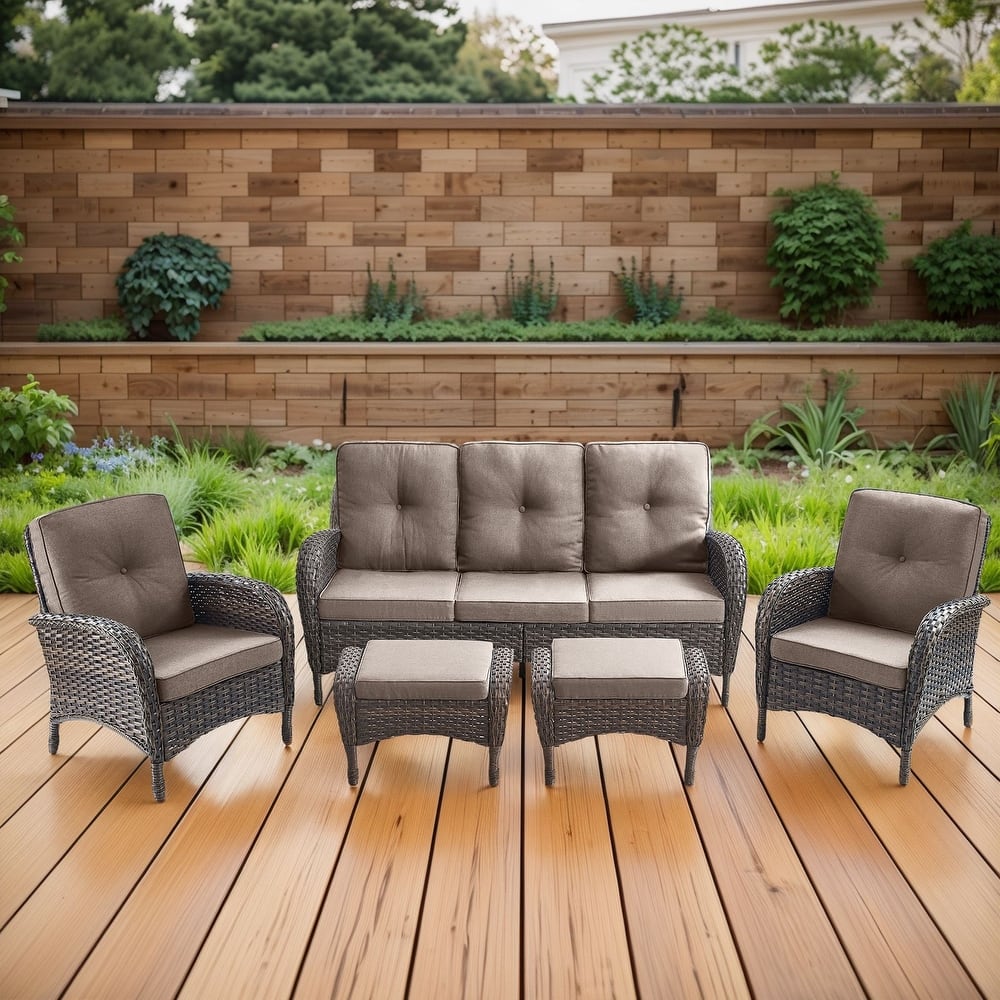 Gymojoy 5-Piece Outdoor Wicker Patio Furniture with 3 Seat Sofa, Rattan Coversation Set with Water Resistant Cushions