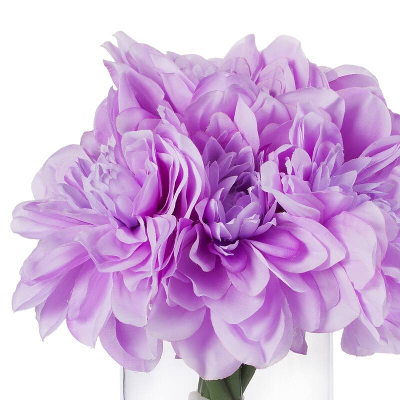 Enova Home Artificial Silk Dahlias Fake Flowers Arrangement in Clear Glass Vase with Faux Water For Home Decoration