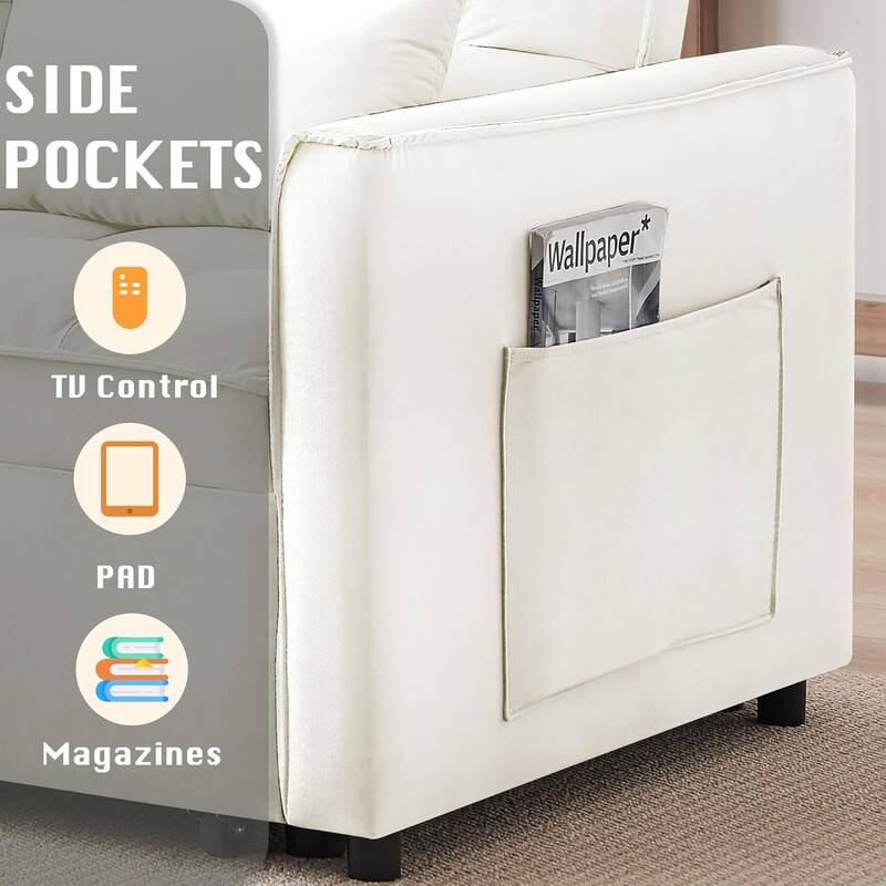 3 in 1 Convertible Sleeper Sofa Bed, Futon Couches for Living Room with Side Pocket, Adjustable Backrest