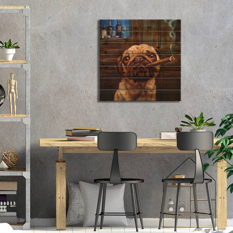Uptown Pug Print On Wood by Lucia Heffernan - Multi-Color