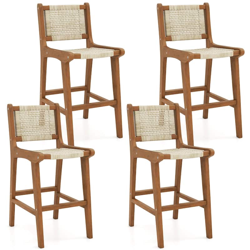 Coatway 1/2/4 PCS Outdoor Counter Height Bar Stool with Teak Wood - See Details - Set of 4