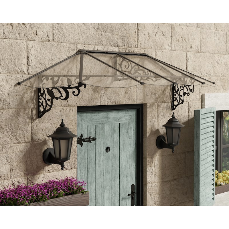 Lily 3 ft. Black/Clear Door and Window Awning - 3 ft. x 9 ft.