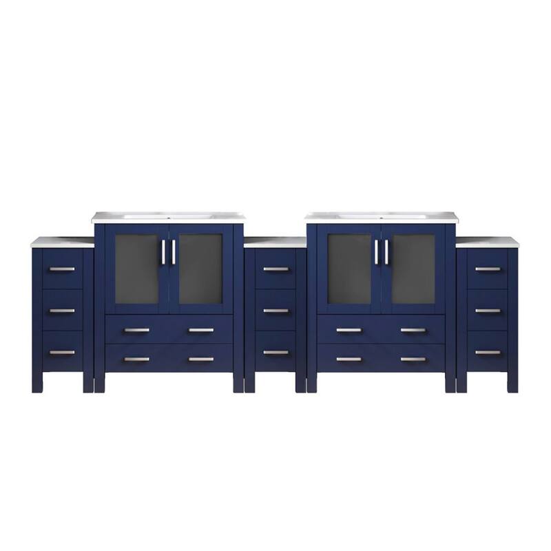 Volez Double Bath Vanity with Side Cabinets and White Ceramic Top - 108 - Navy Blue