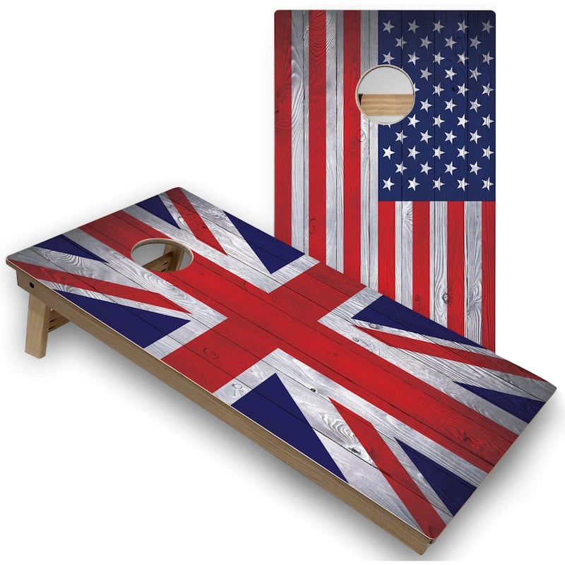 UK & USA Flag Premium Cornhole Boards w Case & Lights - 16 Years and Up