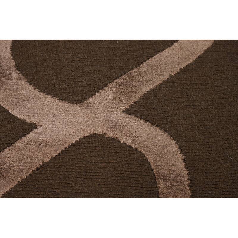 Brown Nepalese Indian Area Rug Hand-Knotted Wool Carpet - 9'1" x 11'10"